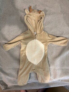 Carter's Beige and Cream Deer Hooded Fleece One-Piece